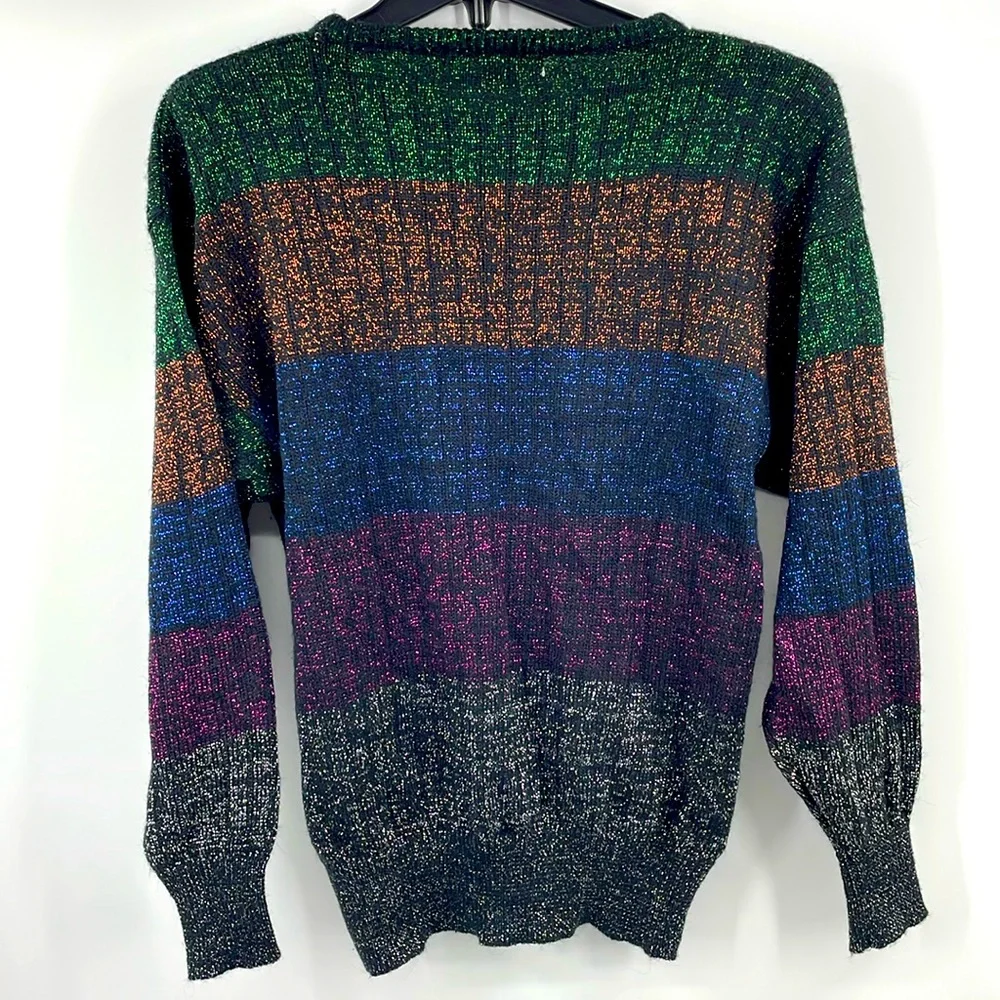 Vintage metallic multicolored daisy flower bling sweater Size Medium